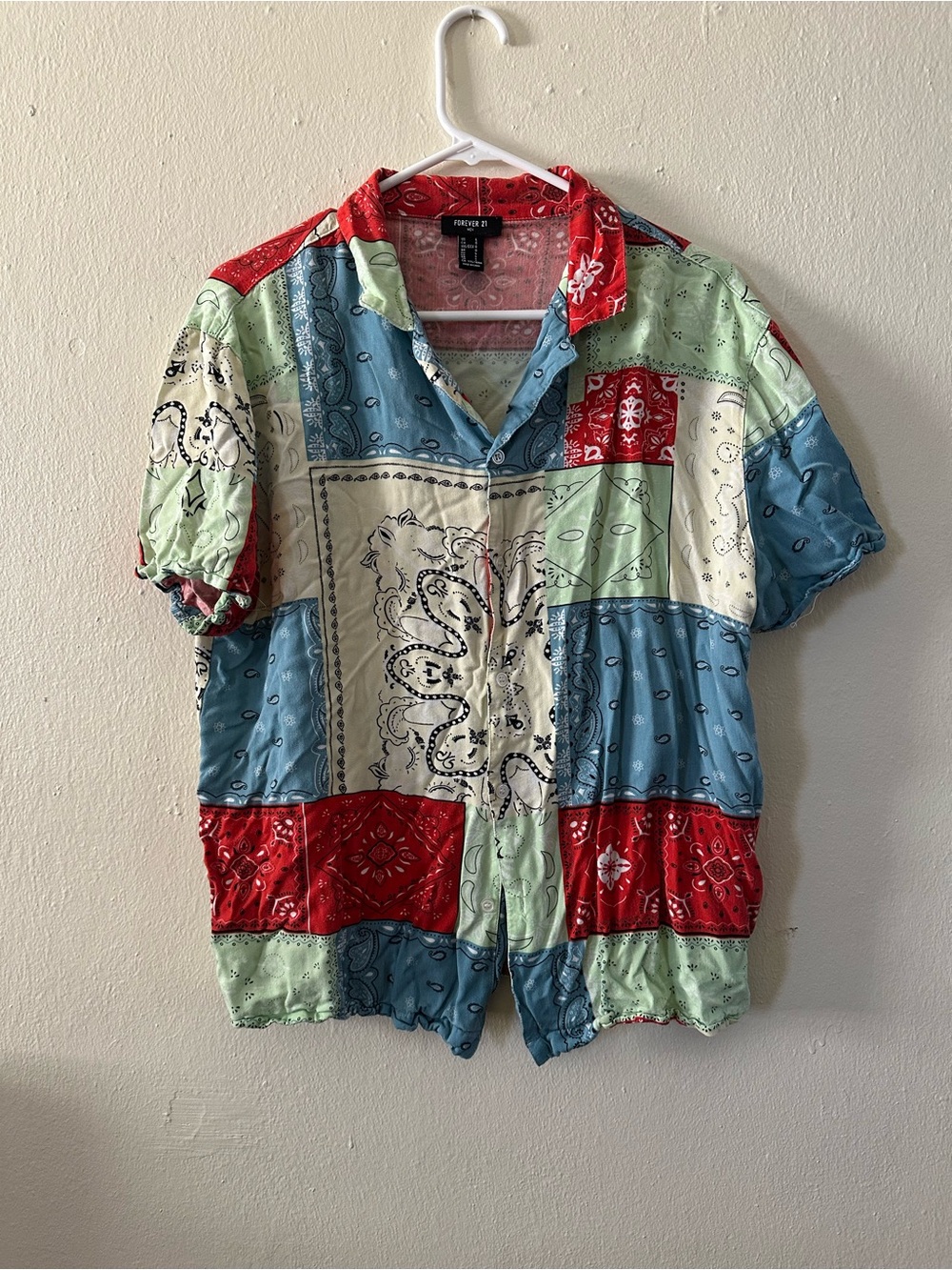 Forever 21 Patchwork Bandana Print Short Sleeve Shirt